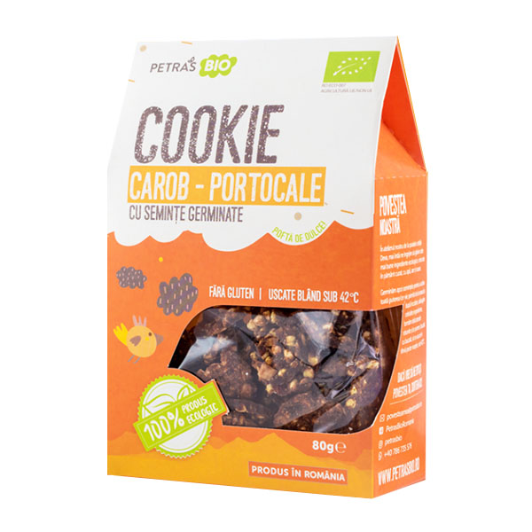 Cookie carob si portocale cu seminte germinate BIO Petras BIO - 100 g imagine produs 2021 Petras Bio